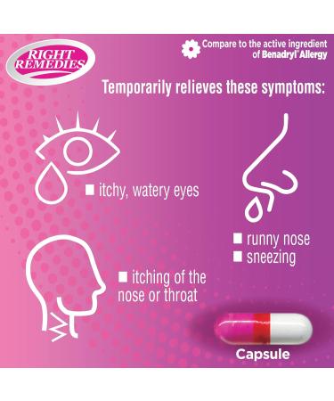 RIGHT REMEDIES Allergy Relief Antihistamine Diphenhydramine HCL 25mg Relieves Seasonal Indoor or Outdoor Allergies Runny Nose Sneezing Allergy Relief (1000 Capsules) - Buy Online on GoSupps.com