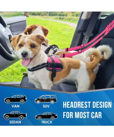 Slowton Double Strapping Dog Car Seat Belt - 2-in-1 Durable Elastic Design for Medium Dogs | Pink Fluorescent | Rotatable Stainless Steel Carabiner for Safe Travel - Buy Online on GoSupps.com