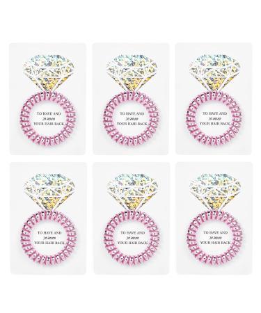 Coil Spiral Hair Ties with Diamond Card Set of 6 Bachelorette Hair Ties  Bridal Shower Bachelorette Party Favors Bridesmaid Proposal Gifts (Pink)