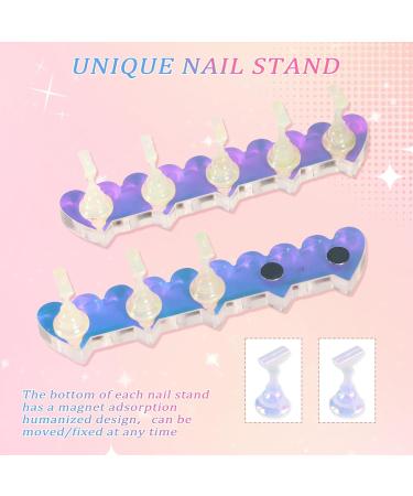 ANGNYA 2 Set Heart-Shaped Nail Stands for Press On | Aurora Nail Holder with Reusable Adhesive Putty | Strong Magnetic Nail Display Art Stand for Painting Nails - Sliver - Buy Online on GoSupps.com