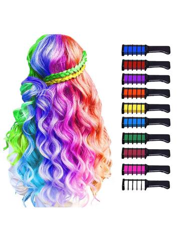 10 Color Hair Chalk for Girls Makeup Kit - New Hair Chalk Comb Temporary Washable Hair Color Dye for Kids - Birthday Halloween Christmas Gifts Toys for Girls Kids Age 6 7 8 9 10 11 12 Year Old Pink&Red&Rose Red&Dark Blue&L