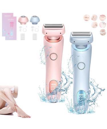Duskofficial Razor Dusk Official Electric Razor The Glide Pro 3.0 Premium Shaver 2 in 1 Electric Waterproof Shaver Razors for Women Ipx7 Wet & Dry for Leg Arm Underarm Pubic Area (Pink+Blue)