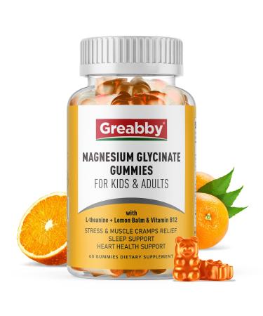 Magnesium Glycinate Gummies with Vitamin B12 - Magnesium Gummies chewable for Kids & Adults L-Theanine for Cognitive Magnesium Glycinate for Stress Relief Sleep Support & Muscle Cramps(60Count)