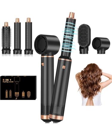 5 in 1 Blow Dryer Brush Upgrade Hair Dryer Brush Air Curler Detachable Hot Air Brush Curling Brush Iron Negative Ion Air Curling Wrap Styler Hair Styling Tools for Drying Curling Straightening Black