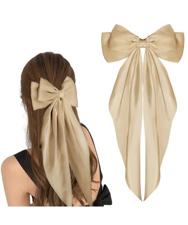 Wllhyf hair clips with big loop long cock French band hairpins soft silky satin-hair spange metal-arch-node clips accessories of the 90s for women girls (khaki)