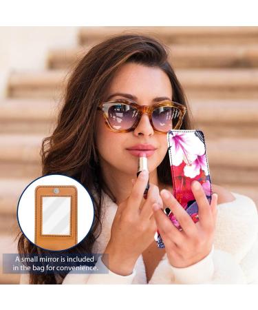 Buy Tropical Flower Leather Lipstick Case - Mini Lip Gloss Organizer with Mirror | International Shipping Available - Buy Online on GoSupps.com