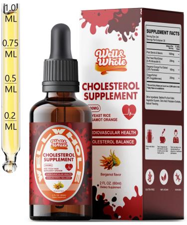 Well&Whole Cholesterol Support Liquid Drops | Plant Sterols & Red Yeast Rice Tincture | Bergamot & Guggul Extract | Heart Health Formula with Enhanced Absorption | Vegan, Non-GMO, 2 Fl Oz 1