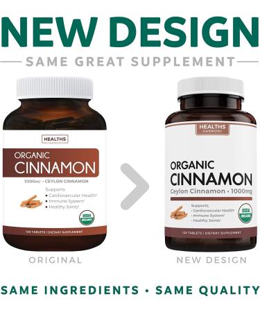 Organic USDA Ceylon Cinnamon Tablets - 1000mg per Serving - Natural Bark Supplement for Support - 120 Count - Buy Online on GoSupps.com