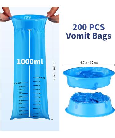200 Disposable Vomit Bags 1000ml - Blue Nausea Bags for Travel, Motion Sickness, Pregnancy - Leak Resistant Emesis Bags - Aircraft & Car Sickness Bag - Barf Bags for Patients & Kids - Buy Online on GoSupps.com