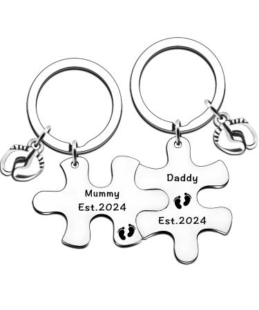JMIMO New Parents Gifts Mummy to Be Gift Daddy to be Keyrings Pregnancy Announcement Gifts First Time Dad Gifts New Mum Keychain Mummy and Daddy Est 2024 Keyring Set