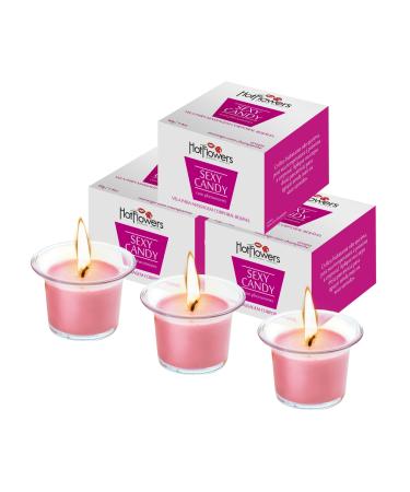 HOT Flowers Kissable Massage Candle Wax Play - Candy Candle with Low Heat Temp Skin Safe Moisturize Set of Three 1.4 oz Each (Strawberry-Champagne)