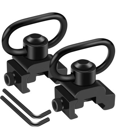 LONSEL 360 Rotation Picatinny Sling Swivel Mounts, 2 Point and Traditional Sling Picatinny Rail Mount with 1.25" Push Button QD Sling Swivels - Black (2 Pack)