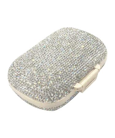 Bling Diamond Pill Organizer with 8 Compartments Daily Travel Portable Pill Case Double Sided Rhinestone Pill Box for Vitamin/Cod Liver Oil Medicine Kit (Silver)