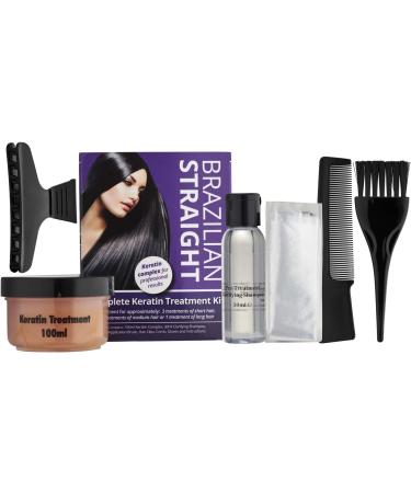 Salon Quality Brazilian Straight Purple Keratin Treatment Kit | Professional Results | 1-3 Applications | Hair Straightening, Blow Dry, Smoothing | Frizz Free at Home - Buy Online on GoSupps.com