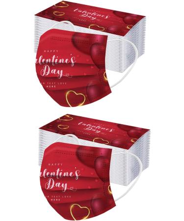ZQP 100PCS Valentine's Day Love Heart Printed Face_Mask Fashion Disposable_Protection Three Layer Breathable Face_Mask for Adult Couple Style Comfortable for Outdoor Indoor - Buy Online on GoSupps.com