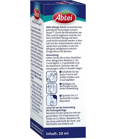 Abbey Allergy Protection Nasal Gel Spray - Relief for Hay Fever Dust Mite & Animal Hair Allergies - 120 Sprays 20ml - 1 Pack | Ships Internationally - Buy Online on GoSupps.com