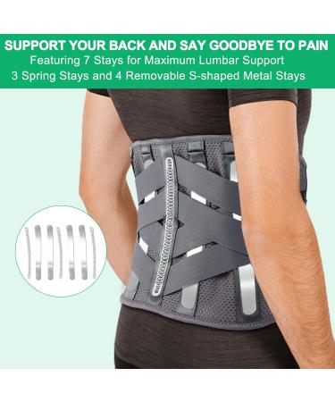HONGJING XL Back Brace for Lower Back Pain Relief | Lumbar Support with 7 Stays & Breathable Mesh | Ideal for Heavy Lifting & Sciatica Pain Relief - Buy Online on GoSupps.com