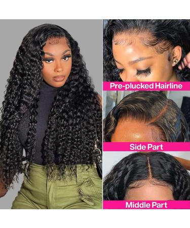Xudoufu 26 Inch Deep Wave Human Hair Front Wig for Black Women | Pre Plucked 13x4 HD Transparent Lace | 150 Density Natural Color | Baby Hair Included - Buy Online on GoSupps.com