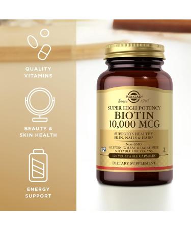 Solgar Super High Potency Biotin 10,000 mcg - 240 Vegan Capsules for Healthy Skin, Nails & Hair - Buy Online on GoSupps.com