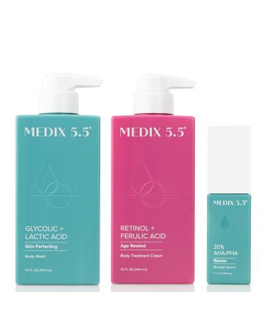 Medix 5.5 Retinol Age Rewind Body Cream + Glycolic Acid Exfoliating Body Wash + Glycolic Acid Exfoliating Booster Serum Set