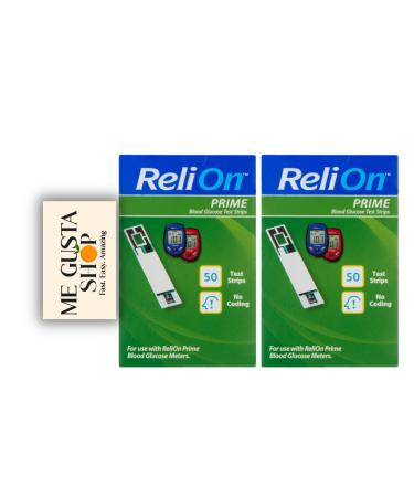 ReliOn Prime Blood Glucose Test Strips 50 Count (Pack of 02) 100ct toltal + Me Gustas Stickers
