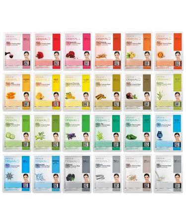 DERMAL 24 Combo 2 Pack Collagen Essence Full Face Facial Mask Sheet - The Ultimate Supreme Collection for Every Skin Condition Day to Day Skin Concerns. Nature made Freshly packed Korean Face Mask