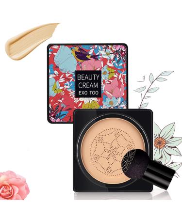 Mushroom Head Air Cushion CC Cream Moisturizing Concealer Cream Full Coverage Foundation Brightening Pigment CC Liquid Foundation BB Cream Gift For Women (ivory) 1 g (Pack of 1) ivory