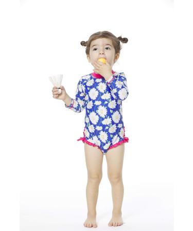 BONVERANO Baby Girls Swimsuit 9-12 Months | Long-Sleeve Zipper One Piece Swimwear | UPF 50+ Sun Protection | Daisy Pattern - Buy Online on GoSupps.com