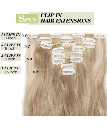 S-noilite 24 Inch Curly Sandy Blonde & Bleach Blonde Clip In Hair Extensions - 8pcs Full Head Set, 60 Color Options for Fashionable Choice - Buy Online on GoSupps.com