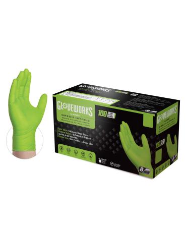 GLOVEWORKS HD Green Nitrile Industrial Disposable Gloves, 8 Mil, Latex-Free, Raised Diamond Texture, Large, Box of 100 Large (Pack of 100) 100
