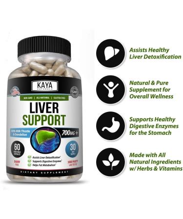 Kaya Naturals Liver Support Capsules with Milk Thistle and Dandelion Root - 60 Count - Detox Cleanse and Gut Health Supplements for Women and Men - Buy Online on GoSupps.com