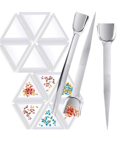 3 Pieces Stainless Steel Handy Tweezers with Scoop Beads Gems Pickup Tweezers and 20 Pieces Bead Sorting Trays Triangle White Plastic Trays for Beads Gems Rhinestone Crystals