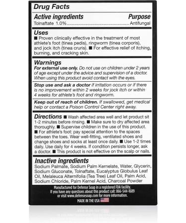 Defense Antifungal Medicated Bar Soap - Intensive Treatment for Athlete's Foot, Ringworm, Jock Itch - 4.2 oz Bar (Pack of 1) - Buy Online on GoSupps.com