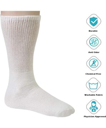 Creswell Diabetic Crew Socks 6 Pack - Made in USA (Size 10-13, White) - Buy Online on GoSupps.com