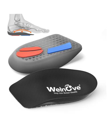 Plantar Fasciitis Inserts for Heel Pain - (FSA/HSA Eligible) Welnove Shock-Absorbing Gel Heel Cushion Cups with Arch Support for Heel Spurs Flat Feet - Heel Support Inserts for Women 6.5-10 Men 5-8 Black Medium (1 Pair)