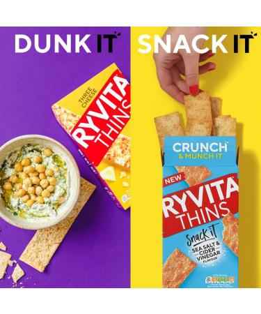 Ryvita Thins Snack It Sea Salt & Cider Vinegar Flvour 125g Pack of 6 Sea salt and Cider Vinegar 125.00 g (Pack of 6) - Buy Online on GoSupps.com