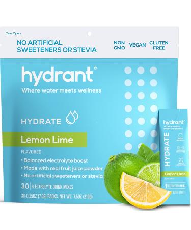 Hydrant Hydrate 30 Stick Packs, Electrolyte Powder Rapid Hydration Mix, Hydration Powder Packets Drink Mix, Helps Rehydrate Better Than Water (Lemon Lime, 30 Pack) Lemon Lime 30 Count (Pack of 1)