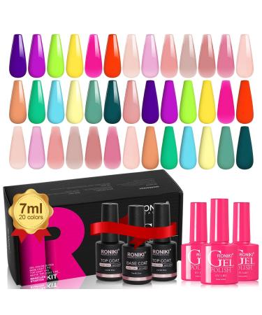 RONIKI 23pcs Gel Nail Polish Set  20 Colors 7ml Gel Polish with No-Wipe & Matte Top and Base Coat Pastel Nail Gel Polish Kit  Neon Red Pink Nude Blue Jelly Gel Polish Art Manicure Diy Gifts for Women Honey Weekend