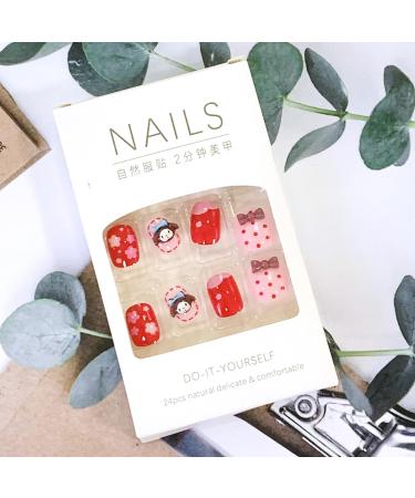 Shop Cute Press on Nails - Glossy Square Short Length (24 Pcs) with Bow Heart Designs | Pink Acrylic False Nails for Women & Girls - Buy Online on GoSupps.com