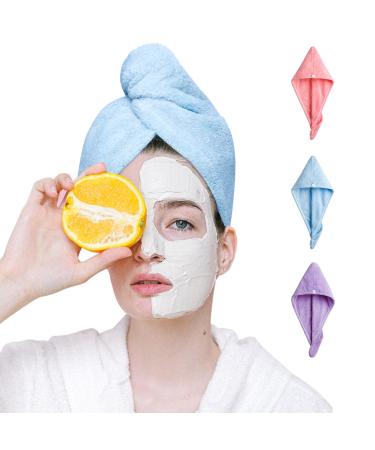 Good Nite 3 Pack Microfibre Hair Drying Towel Wrap Super Absorbent Twist with Buttons Dry Hair Turbans for Women Girl Wet Hair 65 x 25cm Solid