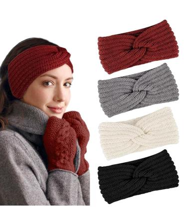 PROPOG Head Bands Adult Women Ear Muffs Women Girl Knitted Winter Headbands for Women's Hair Crochet Head Warmers Comfy Soft Ear Warmer Headband Cable Knit Head Band Warm Winter Gifts Red Beige Gray Black