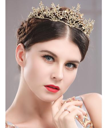 Yean Gold Wedding Crown Baroque Vintage Rhinestone Tiara for Women and Men - Buy Online on GoSupps.com