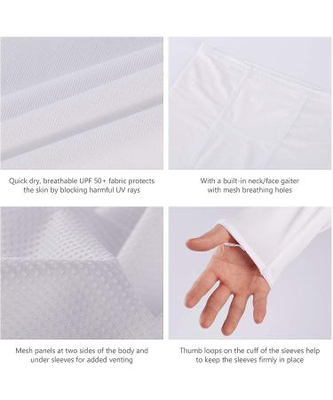 BASSDASH UPF 50+ Men's Long Sleeve Fishing Shirt with UV Neck Gaiter Hoodie - White (Size Large) - Buy Online on GoSupps.com