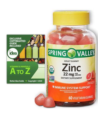 Zinc Adult Organic Vegetarian Gummy Optimal Immune System Support 22mg 60ct Bundle With Exclusive Vitamins & Minerals A To Z - Better Idea Guide (2 Items) 1