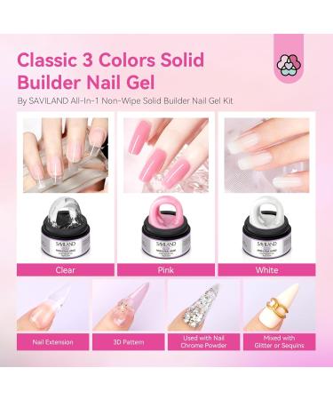 SAVILAND Solid Builder Nail Gel Kit for Beginners - 3 Colors Non-Sticky 3D Gel UV Lamp Chrome Powders & Nail Sequins for Stunning Nail Art & Extensions - Buy Online on GoSupps.com