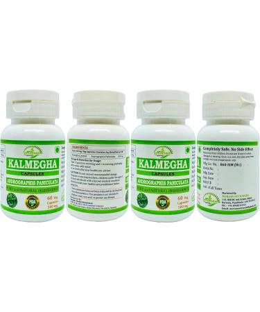 Natural and Pure Herbal Kalmegha (Andrographis Paniculata) Extract Capsules | Highest Potency 100% Natural Product | Pack of 60 x 500 mg. Veg. Capsules (Pack of 4) 60 count (Pack of 4) - Buy Online on GoSupps.com