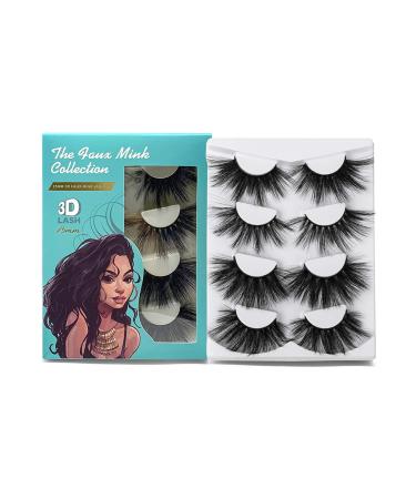 SY SHUYING 25mm Lashes 3D Faux Mink Lashes Fluffy Dramatic False Eyelashes 6D Wispy Long Handmade Fake Lashes Cruelty-Free & Reusable Thick Full Strip Eye Lashes Pack 4Pairs 4Pairs 25mm