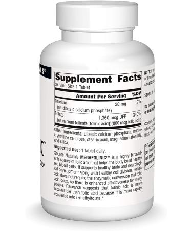 Source Naturals MegaFolinic 800mcg - 240 Tablets | Bioactive Folic Acid Supplement - Buy Online on GoSupps.com