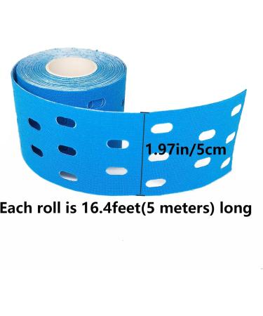 2 Rolls Kinesiology Tape with Breathable Holes Physio Athletic Tape Elastic Sports Tape Muscles Lift Tape for Pain Relief 2" x 16.4 feet/Roll Blue+Beige - Buy Online on GoSupps.com