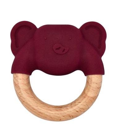Bunky Baby Silicone + Wood Baby Teether Toy | Wood & Textured Silicone to Soothe Gums | Elephant | Purple/Beet | 6+ Months Elephant Beet